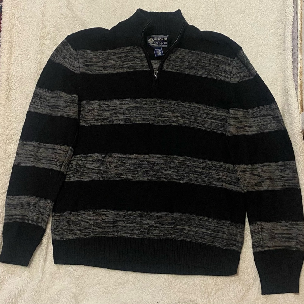 American Rag Black and Gray Zip-Up Sweater